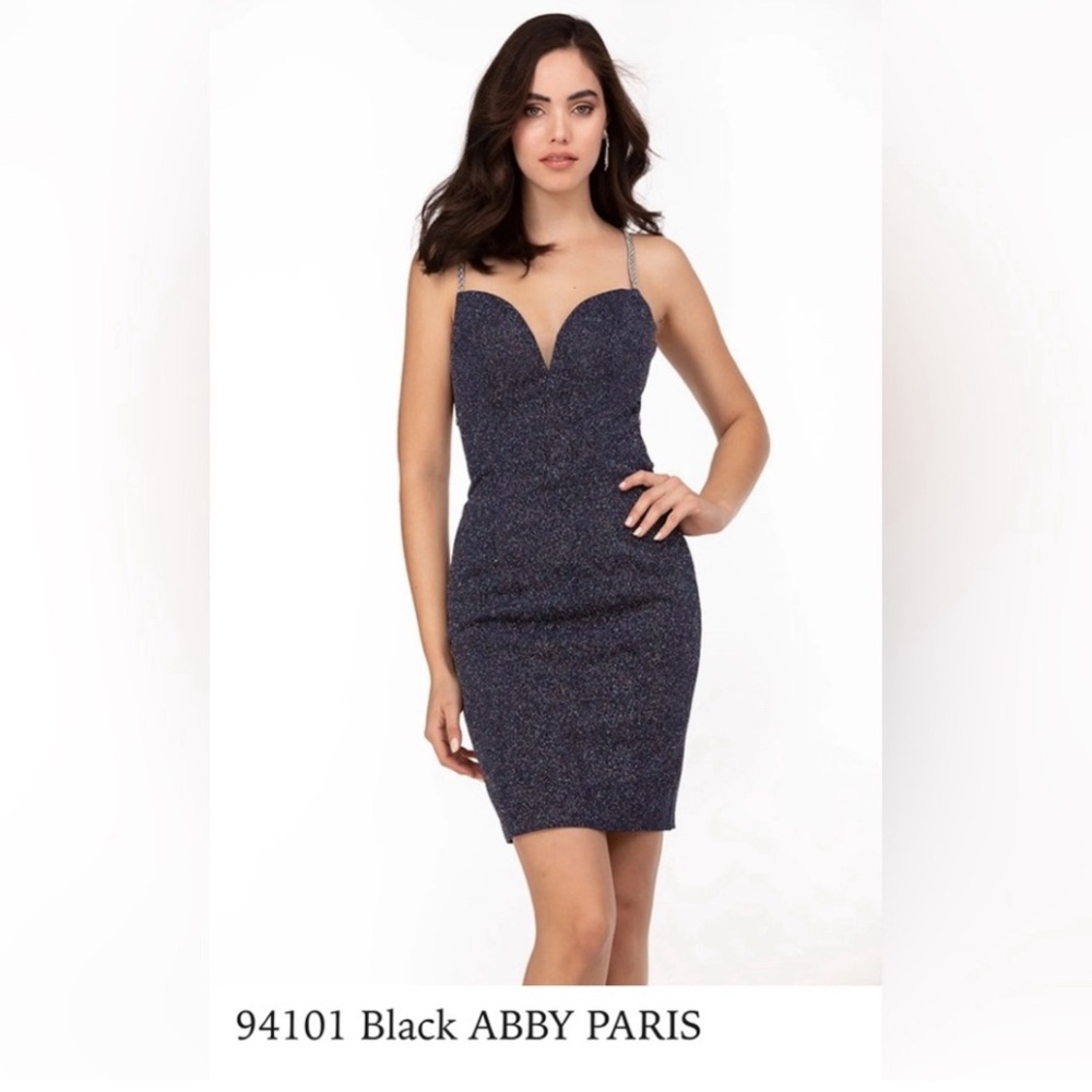 NWT‎ ABBY PARIS 94101 Black Sparkle Dress Open Back Sz 2 $150